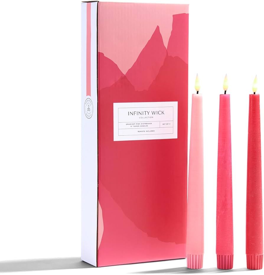 LampLust Pink Flameless Taper Candles Battery Operated, 3 Pack, 9 Inch, Hot Pink & Light Pink Can... | Amazon (US)
