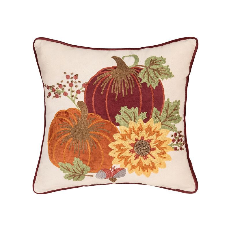 C&F Home 16" x 16" Pumpkins Sunflower Chain Stitch Fall Throw Pillow | Target