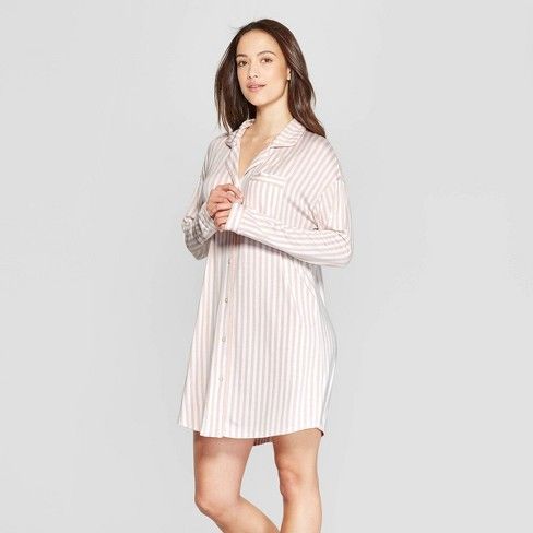 Women's Striped Beautifully Soft Notch Collar Nightgown - Stars Above™ Pink | Target