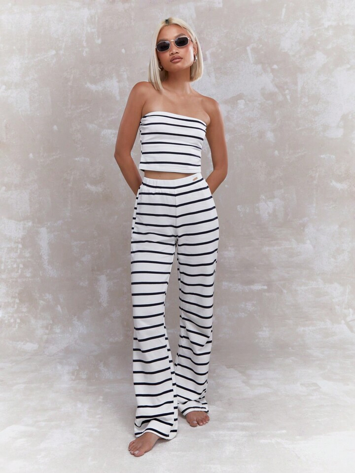 MISSGUIDED Striped Bandeau Top And Flared Pants Co-Ord Set | SHEIN