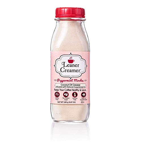 Leaner Creamer Non-Dairy Sugar Free Coffee Creamer Powder. Perfect Coconut Oil Non-Dairy Powder To Naturally Cream and Sweeten Coffee, Smoothies, Protein Shakes & More! Ideal Flavoring For All Diets ( 9.87 oz) (PEPPERMINT MOCHA, Glass Bottle (9.87 oz)) | Amazon (US)