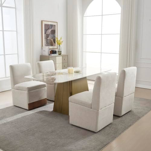 QQU 360° Swivel Dining Chair Set of 4, Modern Upholstered Linen High Dining Room Stools, Rolling... | Amazon (US)