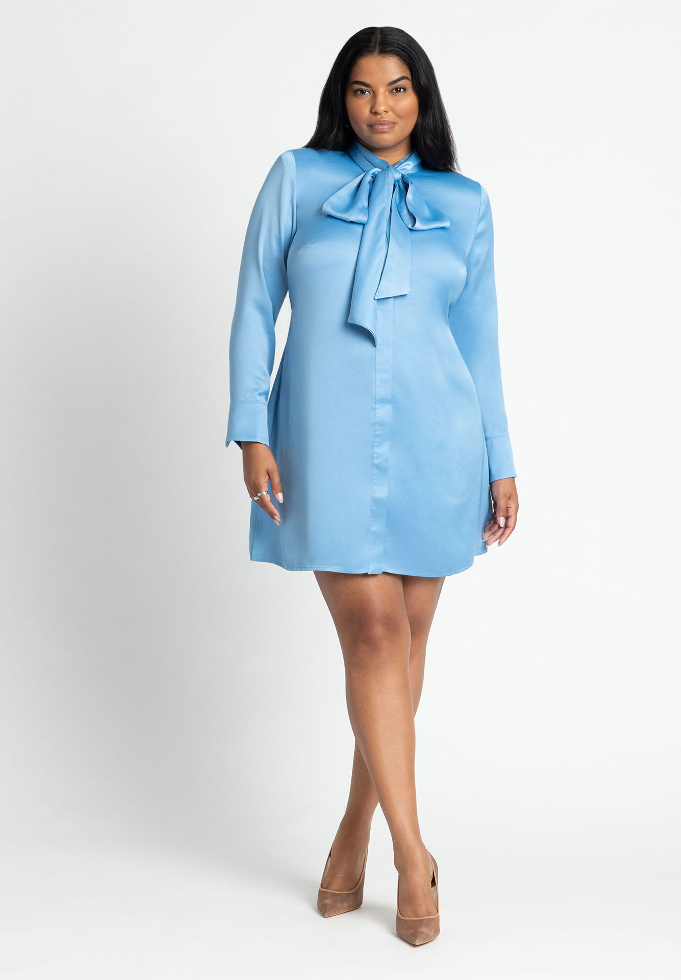 Strong Shoulder Tie Front Mini Dress | Eloquii