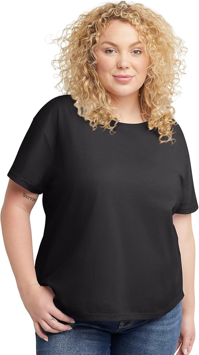 Hanes Womens Originals Plus Oversized T-Shirt, Cotton Crewneck Tee for Women, Curved Hem | Amazon (CA)