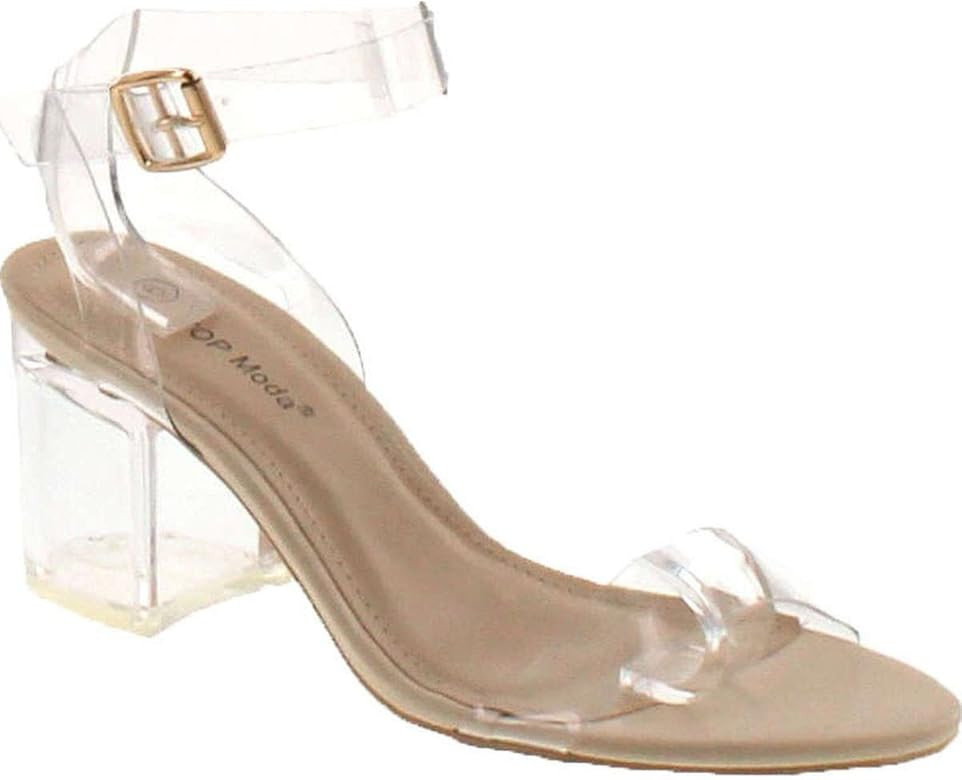 Womens Lucite Clear Strappy Block Chunky High Heel Open Peep Toe Sandal | Amazon (US)