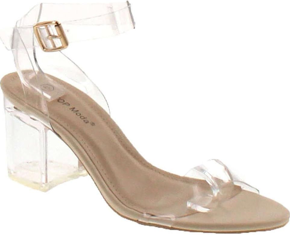 Womens Lucite Clear Strappy Block Chunky High Heel Open Peep Toe Sandal | Amazon (US)