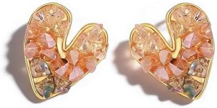 Heart Shaped Stud Dangle Earrings for Women, Featuring Lab-Created Crystals in Pink, 14K Gold Pla... | Amazon (US)