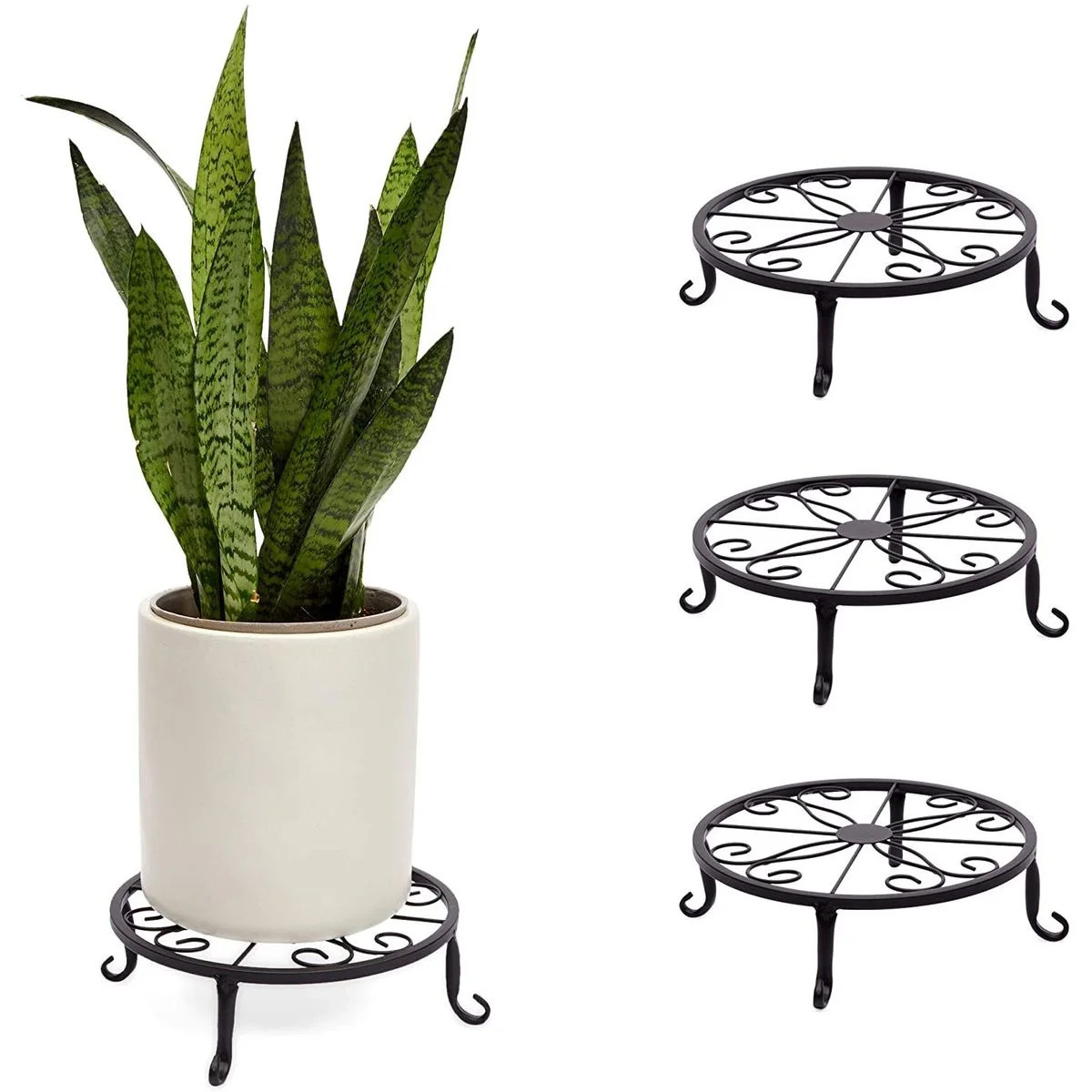 4 Pack Metal Plant Stands for Outdoor Patio, Iron Potted Flower Holder, Garden Decor, Black, 9 x ... | Walmart (US)