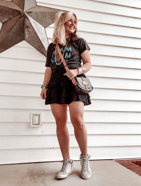 Graphic tee and gauze skirt style ⚡️🖤
Tee M (I can’t link it here) linked through my Instagram. 
Skirt M
Sneaks (linked similar) 
Crossbody bag (linked same brand but similar) 


#LTKStyleTip #LTKOver40 #LTKFindsUnder50