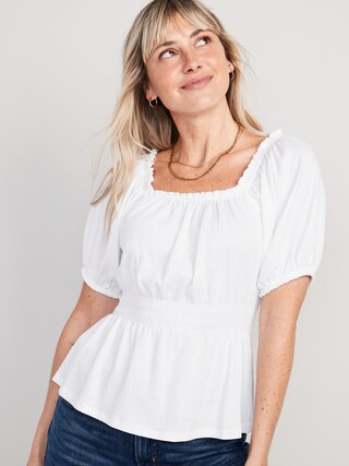 Puff-Sleeve Smocked Babydoll Blouse for Women | Old Navy (US)