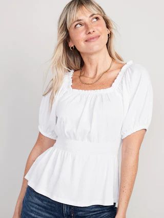 Puff-Sleeve Smocked Babydoll Blouse for Women | Old Navy (US)