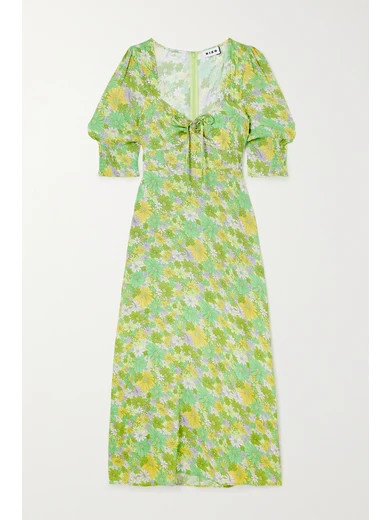 RIXO - Naomi Floral-print Georgette Midi Dress - Lime green | NET-A-PORTER (US)