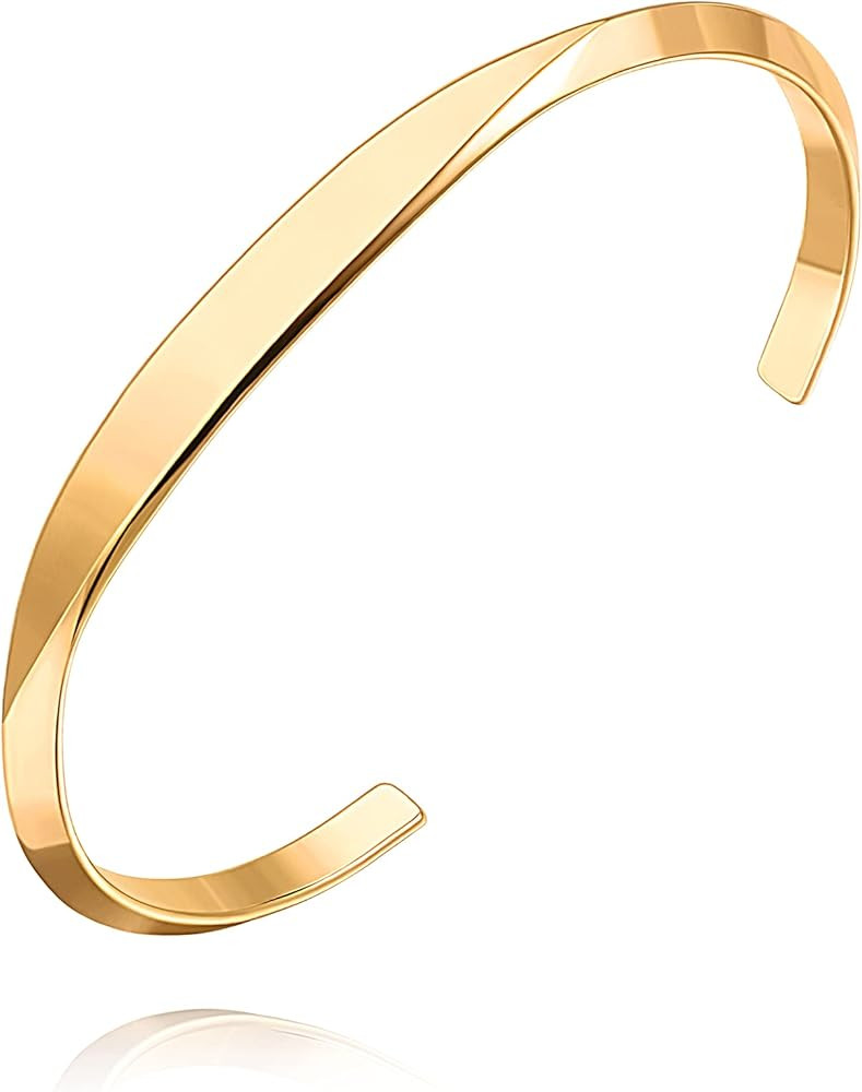 18k Gold Dainty Link Chain Bracelet Open Bangle Cuff Bracelet Trendy Stackable Jewelry Adjustable | Amazon (US)