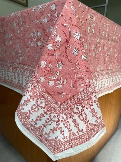 Ridhi Sweet Pink and White Floral Indian Hand Block Print Tablecloth, Linen Set, Dining Table Cover  | Amazon (US)