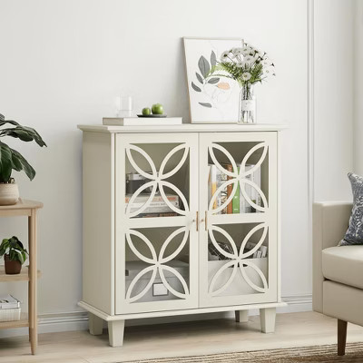 ORRD Cream-Colored 2-Door Storage Cabinet with Adjustable Shelves, Tempered Glass, Modern Retro Design | Target