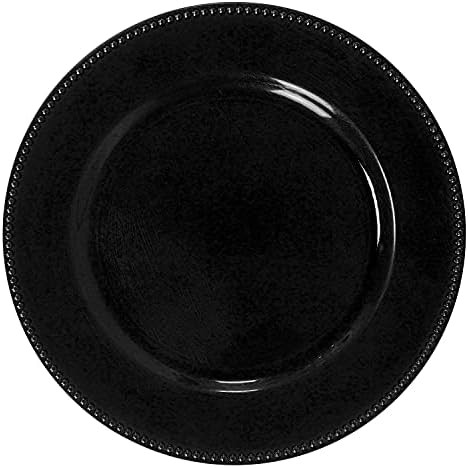 Black Plastic Beaded Charger Plates - 12 pcs 13 Inch Round Wedding Party Decroation Metallic Charger | Amazon (US)