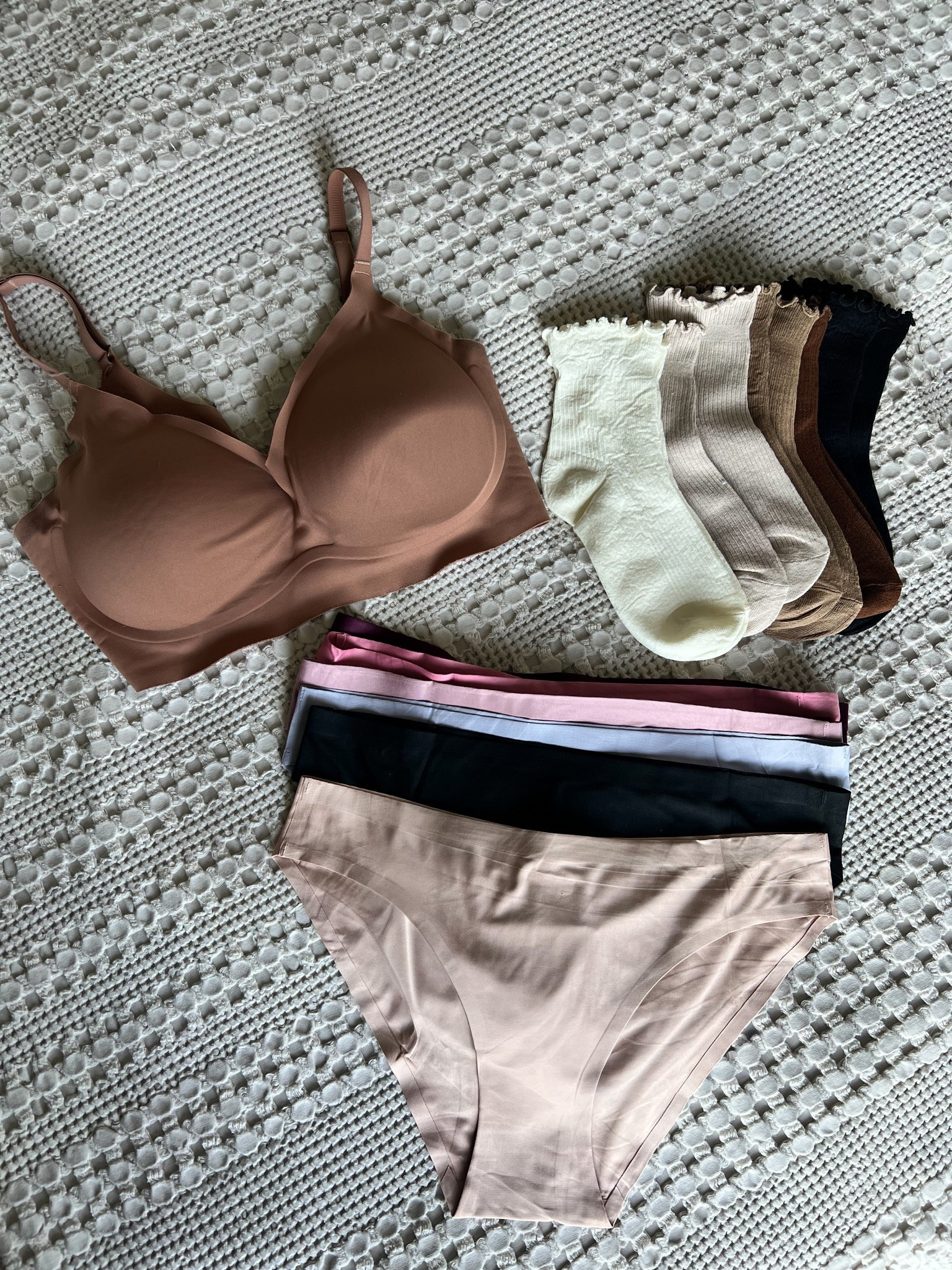 A drawer refresh is not glamorous, but it makes getting dressed so much easier. This smooth bra and seamless underwear disappear under fitted tops, trousers, and dresses, while the neutral color options mean there is always one that works under the outfit.

Seamless underwear, smoothing bra, everyday intimates, neutral underwear, no show underwear, comfortable bra, wardrobe basics, undergarment essentials, women’s socks, everyday essentials, , AudrieDollins

#LTKSeasonal #LTKootd #LTKOver40