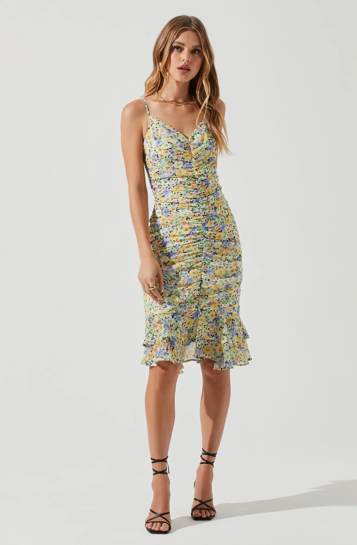 Tawny Floral Ruched Midi Dress | ASTR The Label (US)