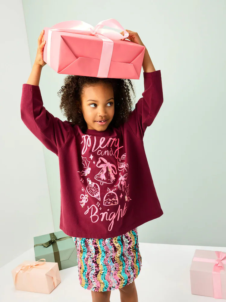Burgundy Red Christmas Long Sleeve Top (3-16yrs) | Next US