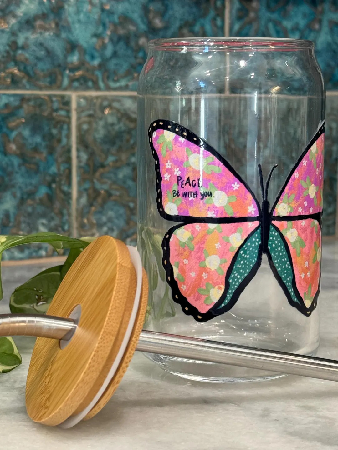 Christian Glass Tumbler With Lid and Straw, Bible Verse Iced Coffee Glass With Pretty Butterfly, ... | Etsy (US)