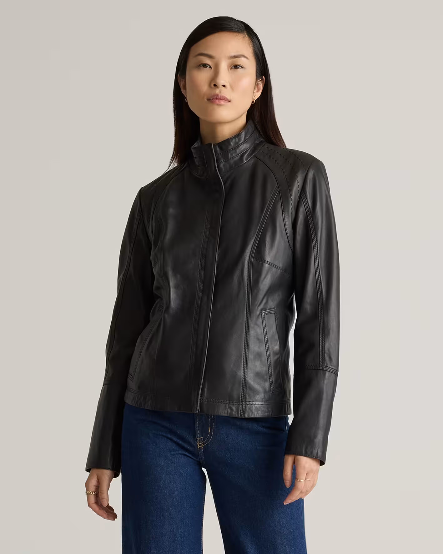 100% Leather Stand-Collar Jacket | Quince