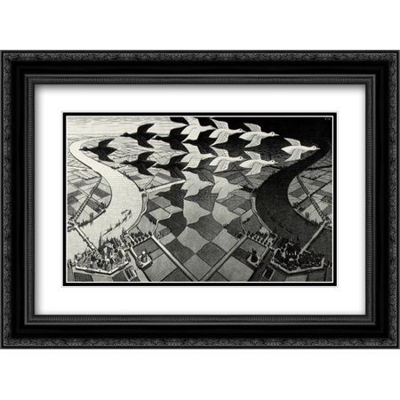 Day and Night 2x Matted 18x15 Black Ornate Framed Art Print by M.C. Escher | Walmart (US)