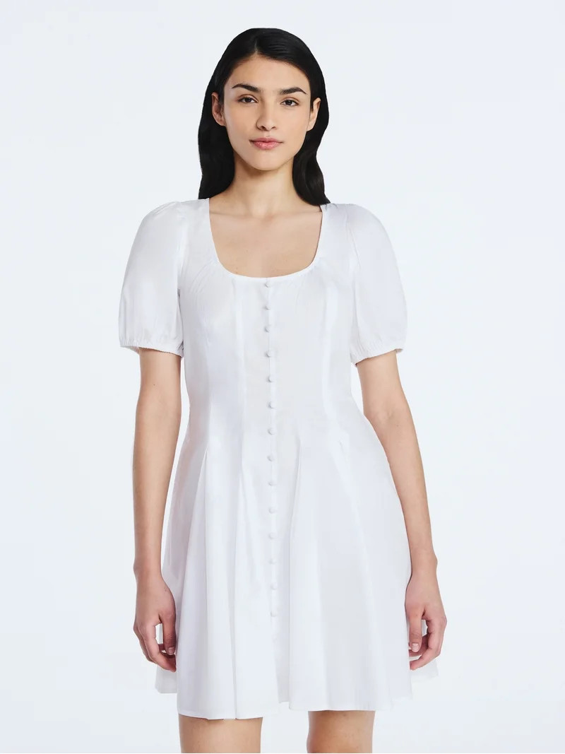 Scoop Women’s Button Front Mini Dress with Puff Sleeves, Sizes XS-XXL | Walmart (US)