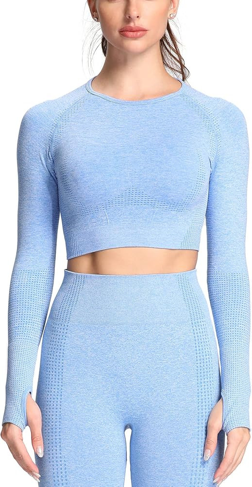 Aoxjox Long Sleeve Crop Tops for Women Workout Seamless Cropped T Shirt Top | Amazon (US)