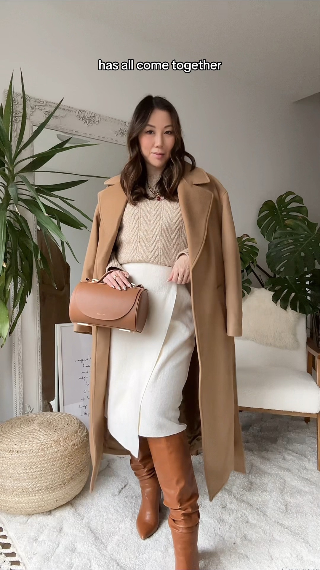 GRWM: Classy winter neutral outfit. Styling this chic cozy winter look from @Banana Republic ! This perfect wool coat is a versatile gem – ideal for daily wear and holiday parties. Paired with the softest cable knit sweater and a chic boucle skirt, it's the epitome of winter elegance. And accessorized with my barrel bag from @senreve and necklace from @Dean Davidson Jewelry 

#LTKSeasonal #LTKbump #LTKworkwear