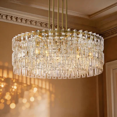 Luxury Round Crystal Chandelier, Modern Brass Pendant Light With Cascading Crystal Chains For Foyer, Dining Room & Living Room | Wayfair North America