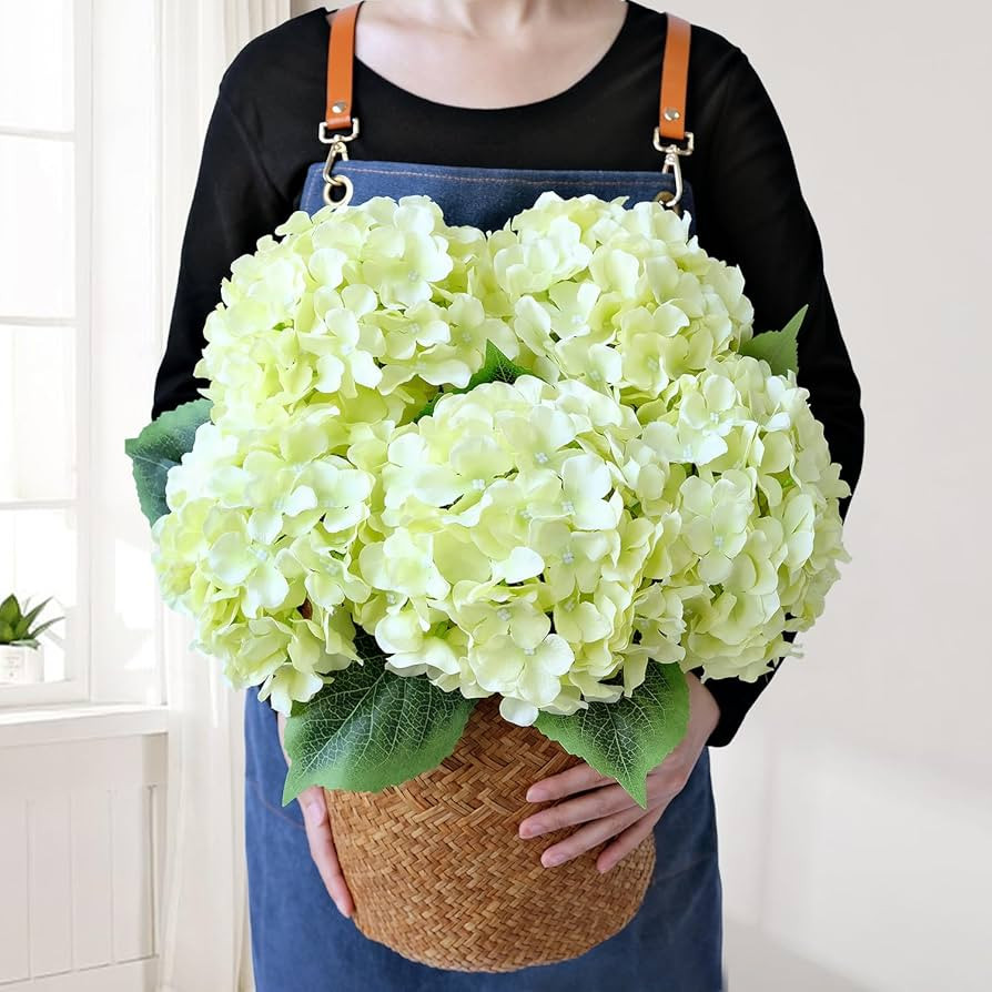 Green Hydrangea Artificial Flowers, 5Pcs 20Inch Large Lifelike Faux Silk Flowers, Full Artificial... | Amazon (US)