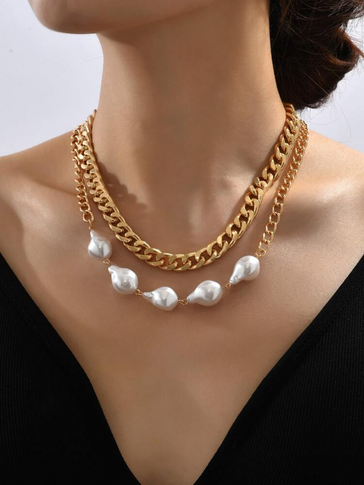 2pcs Faux Pearl Decor Necklace | SHEIN