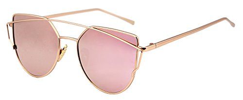 FEISEDY Cat Eye Mirrored Flat Lenses Metal Frame Women Sunglasses UV400 | Amazon (US)