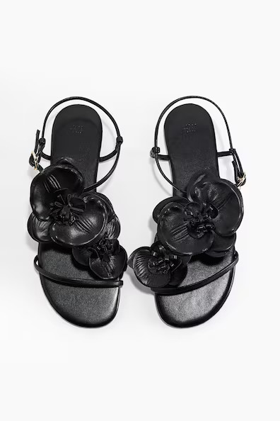 H & M - Appliquéd strappy sandals - Black | H&M (US + CA)