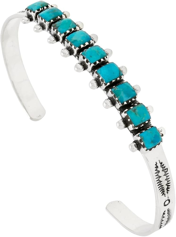 Turquoise Bracelet Sterling Silver 925 Genuine Gemstones Cuff | Amazon (US)