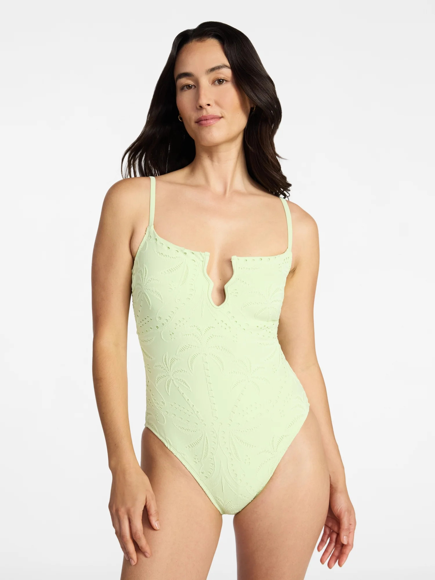 Time and Tru Women's and Women's Plus Size Eyelet Embroidered V Wire One Piece Swimsuit, Sizes XS... | Walmart (US)