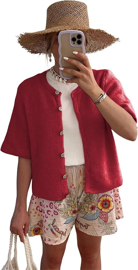 Women's Lightweight Cardigan Short Sleeve Button-Down Summer Cardigan Sweater | Amazon (US)