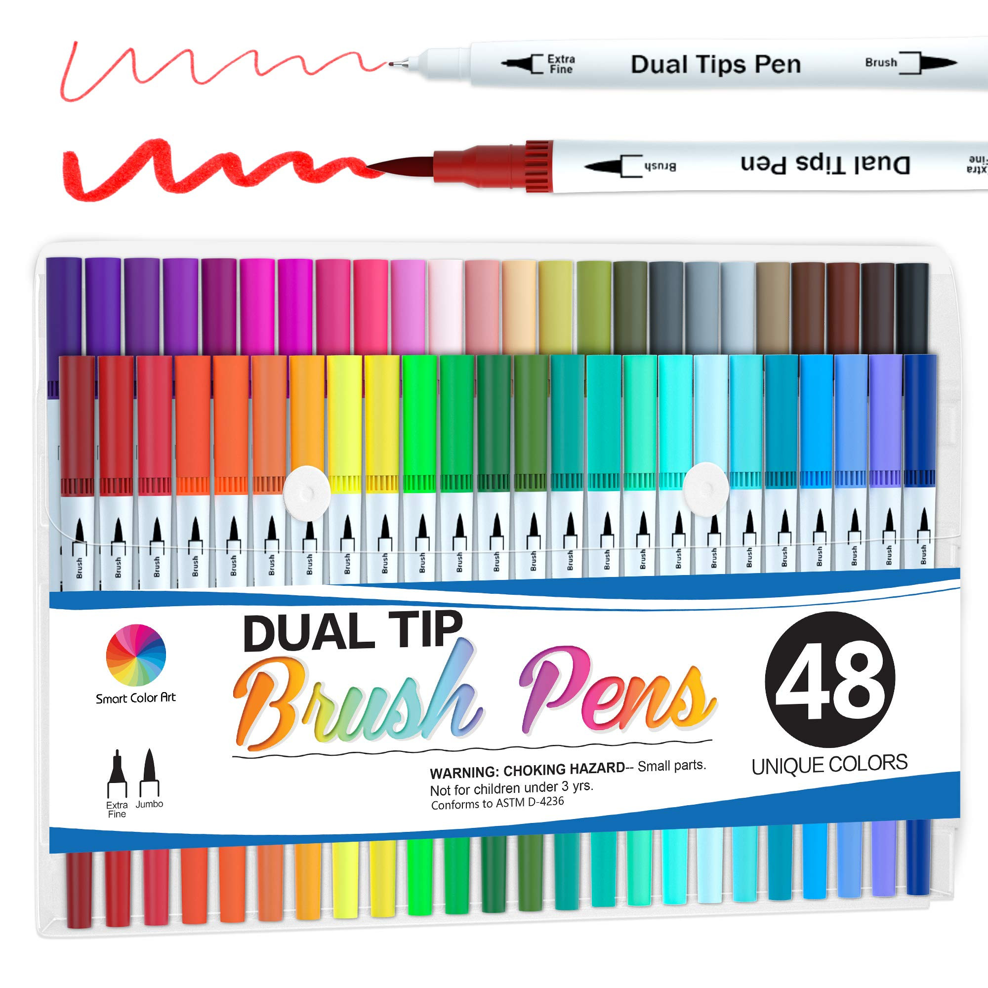 Journal Calligraphy Art Markers, 48 Colors Dual Tip Brush Pens with Fineliner Tip for Adult Color... | Amazon (US)