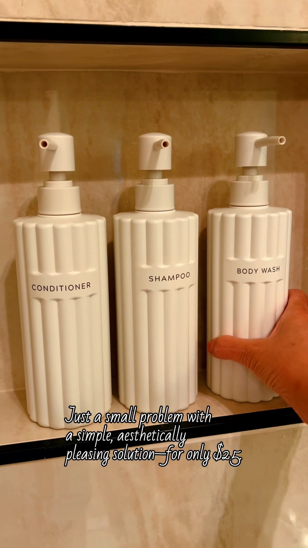 My shower niche is beautiful… but my shampoo and conditioner bottles are too tall for it. 😅 I found these on Amazon for just $25, and they’re gorgeous! They instantly elevated the look of my bathroom and come in both black and sage green.

#LTKHome