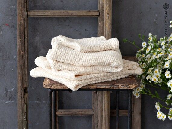 Ivory white linen BATH towel. Washcloth, hand, body towel SET. Waffle textured linen towels. Off ... | Etsy (AU)