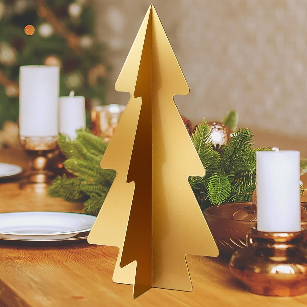 12 inch Gold Metal Christmas Tree Brass Christmas Tree Ornaments Table Top Decorations Gold Chris... | Amazon (US)
