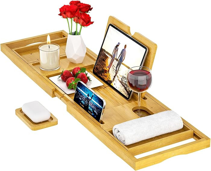 Premium Bathtub Tray Caddy - Bath Tray Bamboo Expandable - Bath Tub Tray Table for Bathtub - Expa... | Amazon (US)