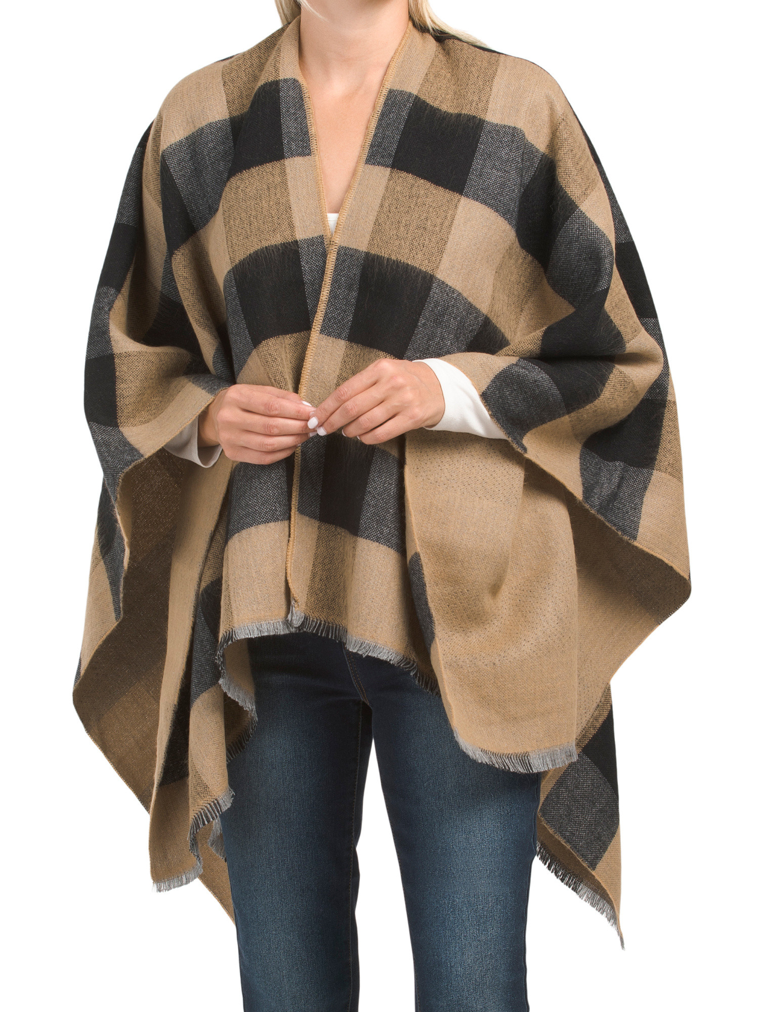 Made In Italy Brushed Checkered Ruana | TJ Maxx