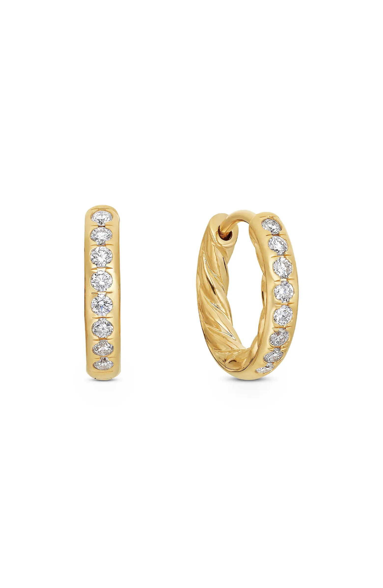 David Yurman Sculpted Cable Pavé Diamond Huggie Hoop Earrings | Nordstrom | Nordstrom