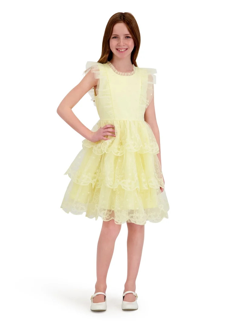 Kensie Girl Sleeveless Embroidered Tiered Scallop Dress, Sizes 4-16 | Walmart (US)