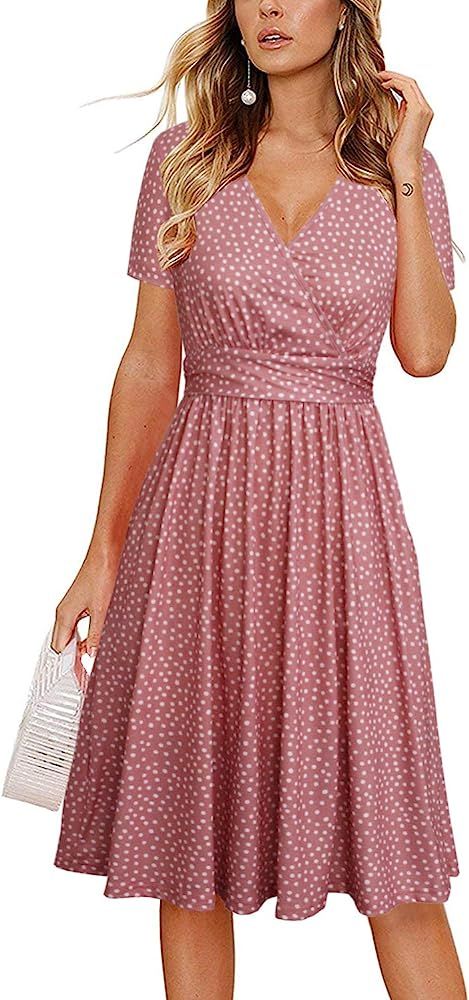 Women's Summer Sundress Short Sleeve V-Neck Knee Length Aline Swing Casual Party Dress with Pocke... | Amazon (US)