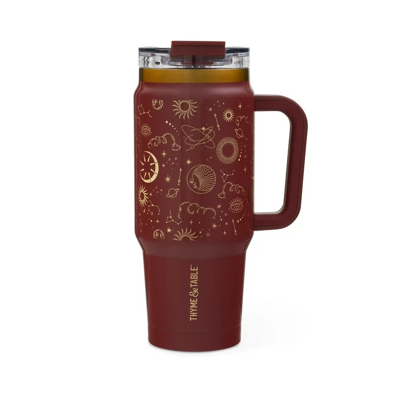 Thyme & Table 32 fl oz Stainless Steel Luna Tumbler with Handle and Dual Straw Lid, Red Zodiac | Walmart (US)