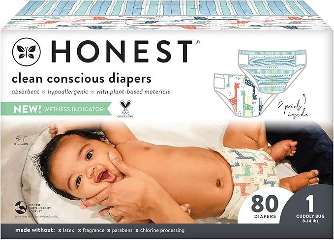 The Honest Company, Club Box, Clean Conscious Diapers, Teal Tribal + Multi-Color Giraffes, Size 1... | Amazon (US)