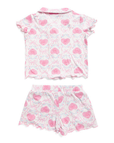 Toddler Girls 2pc Heart Print Ruffled Top And Shorts Pajama Set | Marshalls