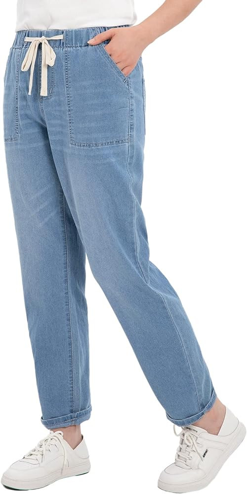 ThCreasa Womens Casual Elastic Waist Pull On Jeans Lightweight Drawstring Denim Pants | Amazon (CA)